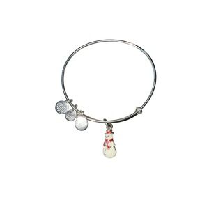 Alex and Ani Snowman Charm Bangle Bracelet Silver Tone Holiday Winter Enamel